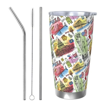 

Salouo America Landmarks1 Print 20oz Tumbler with Lid Stainless Steel Vacuum Insulated Tumbler Durable Insulated Coffee Mug Thermal Cup with Splash Proof Sliding Lid-Straw Three-piece Set