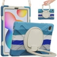 thumbnail image 3 of Case for Samsung Galaxy Tab S6 Lite (SM-P610/P613/P615/P619), 360 Degree Rotating Hand Grip Shockproof Cover with Shoulder Strap, Colourful Blue, 3 of 7