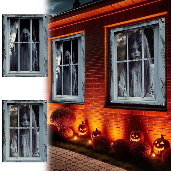 (Off-Season Clearance)Halloween Horror Curtains Set - Spooky Window Decorations for Indoor/Outdoor