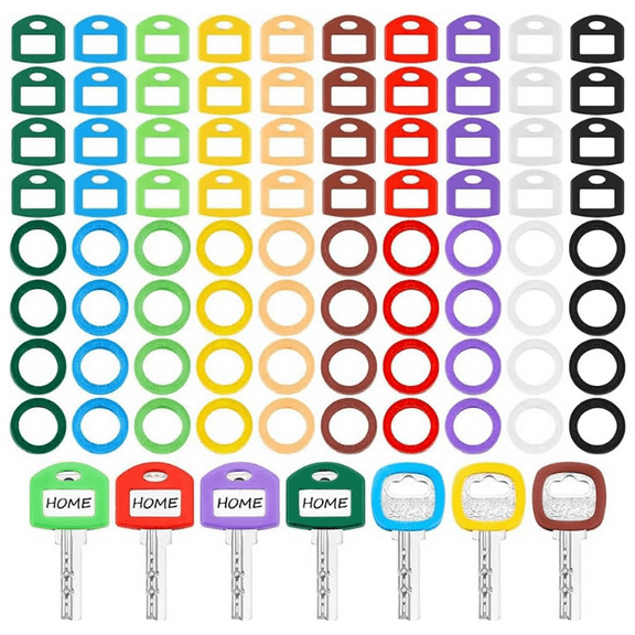 80 Pieces Key Color Covers Key Caps Tags Covers Set Plastic Key Identifier Rings Key Toppers for Keys Organization House Key, 2 Styles 10 Colors