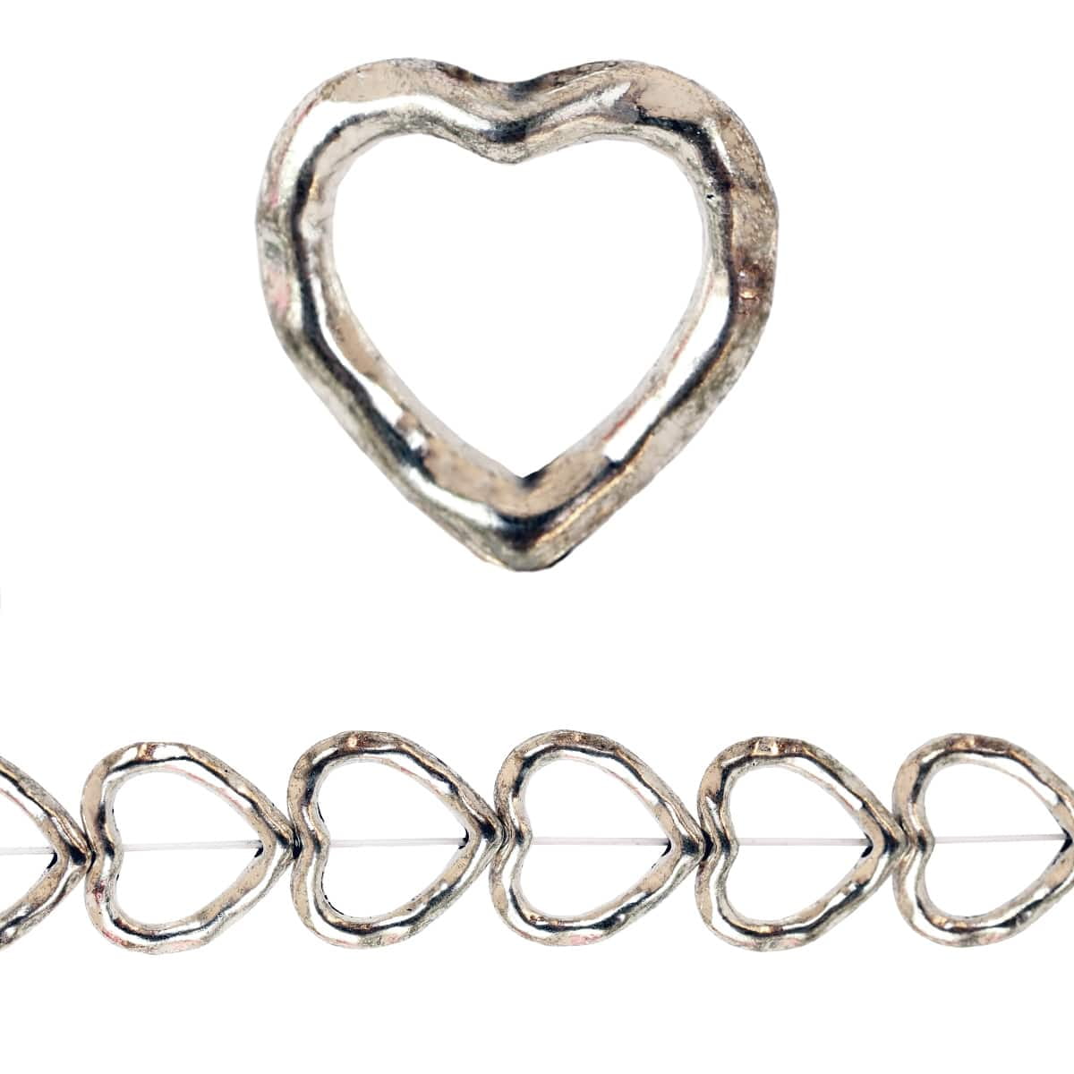12 Pack Silver Metal Heart Beads, 10mm by Bead Landing™