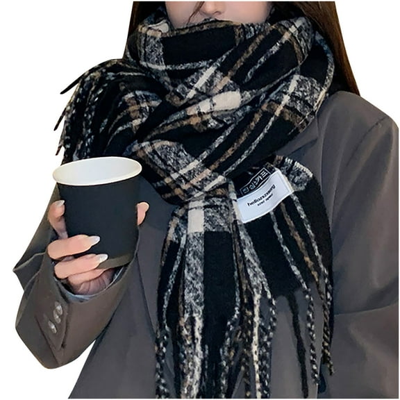 Xfvqtps Womens Scarf Tassels Oversized Plaid Vintage Fashion Soft Comfortable Thickened Warm Retro Style Christmas Gift Winter Pashmina Shawls and Wraps Black
