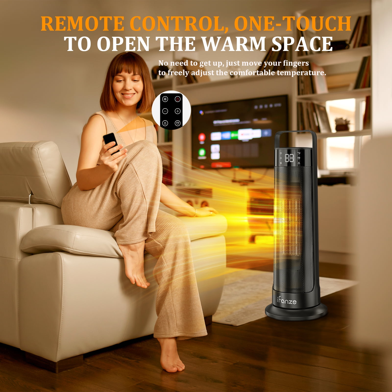 21" Space Heaters for Indoor Use, 1500W Fast Heating 50° Oscillating Portable Electric PTC Ceramic Heater, with Thermostat, Overheat Protection, 12H Timer, 3 Modes, Black