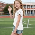 thumbnail image 3 of HAiming Girls Tops Ruffle Short Sleeve Tiered Tee Solid Color Loose Casual Trendy T Shirts Summer Beach Vacation Workout Kids Tops, 3 of 7