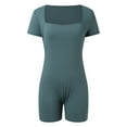 thumbnail image 3 of TTUHYWXI Women's Short Sleeve Bodycon Romper Stretchy Square Neck Sexy Unitard Jumpsuit (Blue, S), 3 of 7
