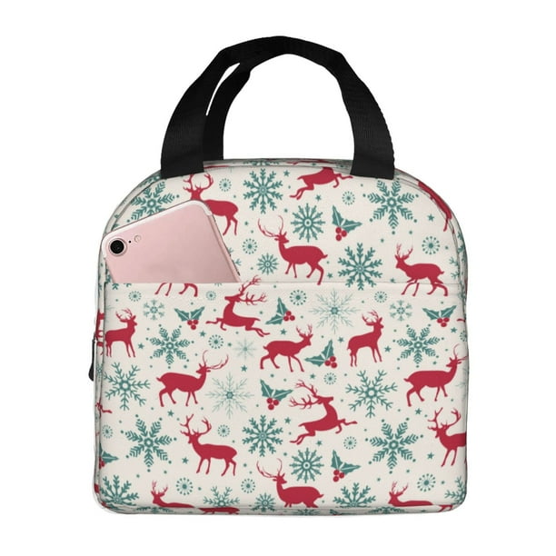 Easygdp Vintage Christmas Reindeer Bolsa Térmica Premium - Tela Oxford Impermeable, Gran Capacidad, Bolsillo Frontal, Unisex para Trabajo, Escuela, Actividades al Aire Libre y Picnics