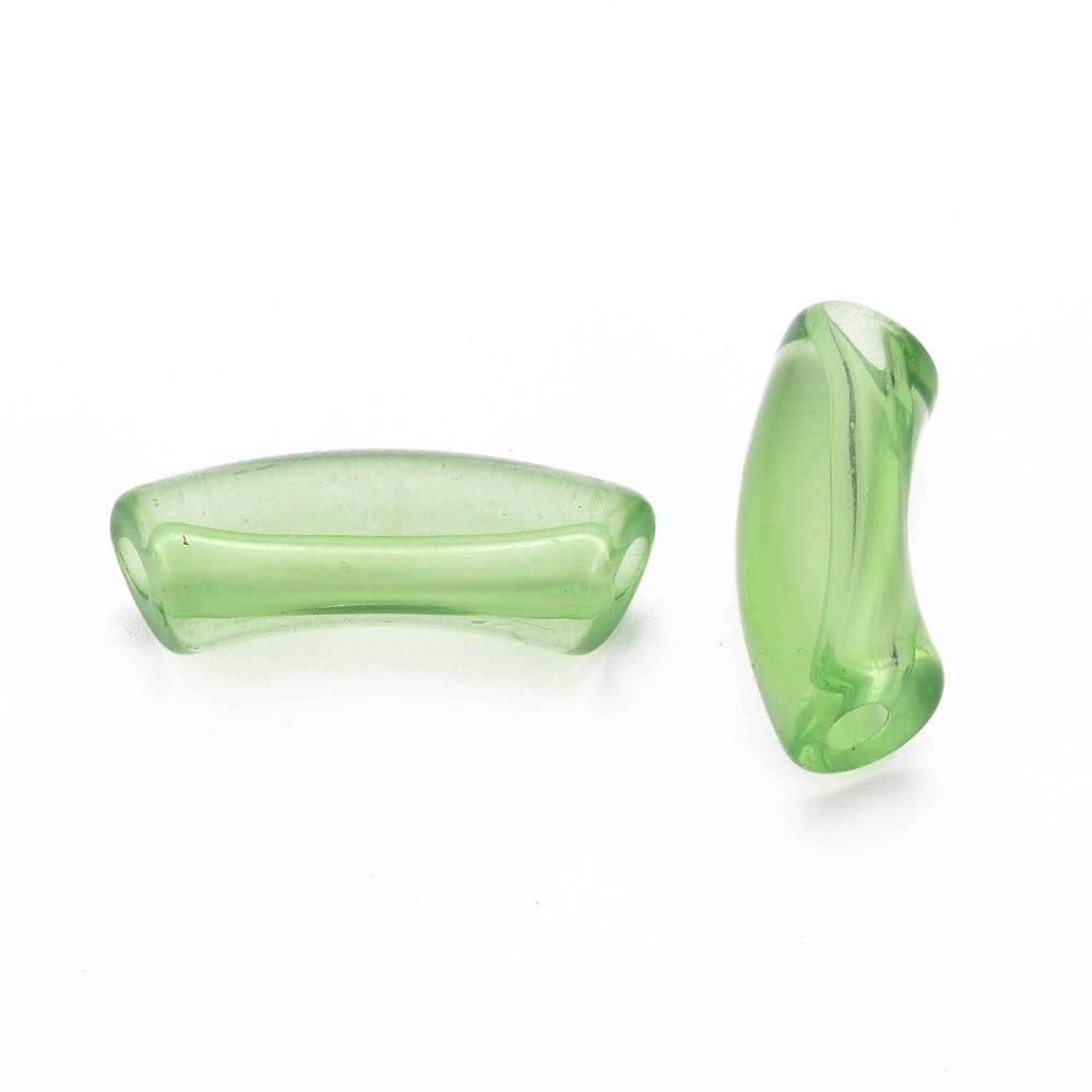 Transparent Acrylic Beads Curved Tube Yellow Green 36x13.5x11.5mm Hole: 4mm about 148pcs/500g