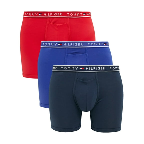 Tommy Hilfiger Mens Flx Evolve Stretch Boxer Briefs (Small, Navy/Red/Purple)