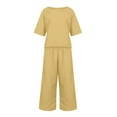 thumbnail image 5 of GEWSEY 2 Piece Linen Sets For Women Short Sleeve Shirts & Wide Leg Trousers Loose Fit Crewneck Summer Suits Casual Solid Outfits (Yellow, 3XL), 5 of 5