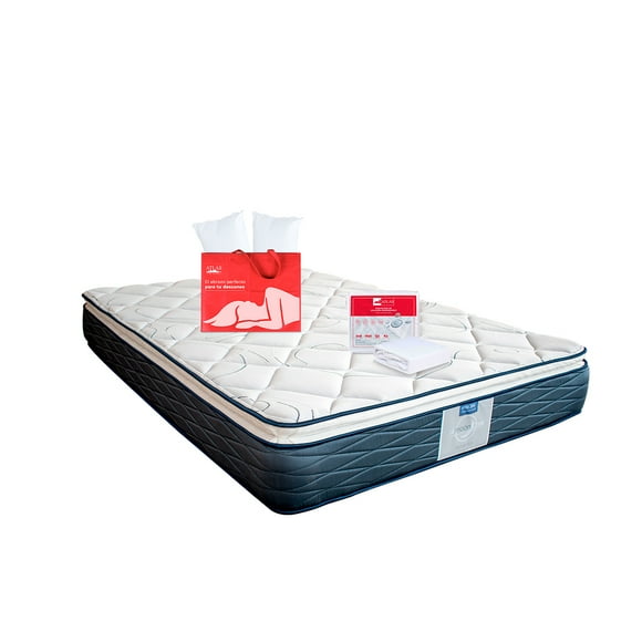 Colchón Matrimonial + Almohadas Atlas Basic + Protector Matrimonial Restonic Maverick