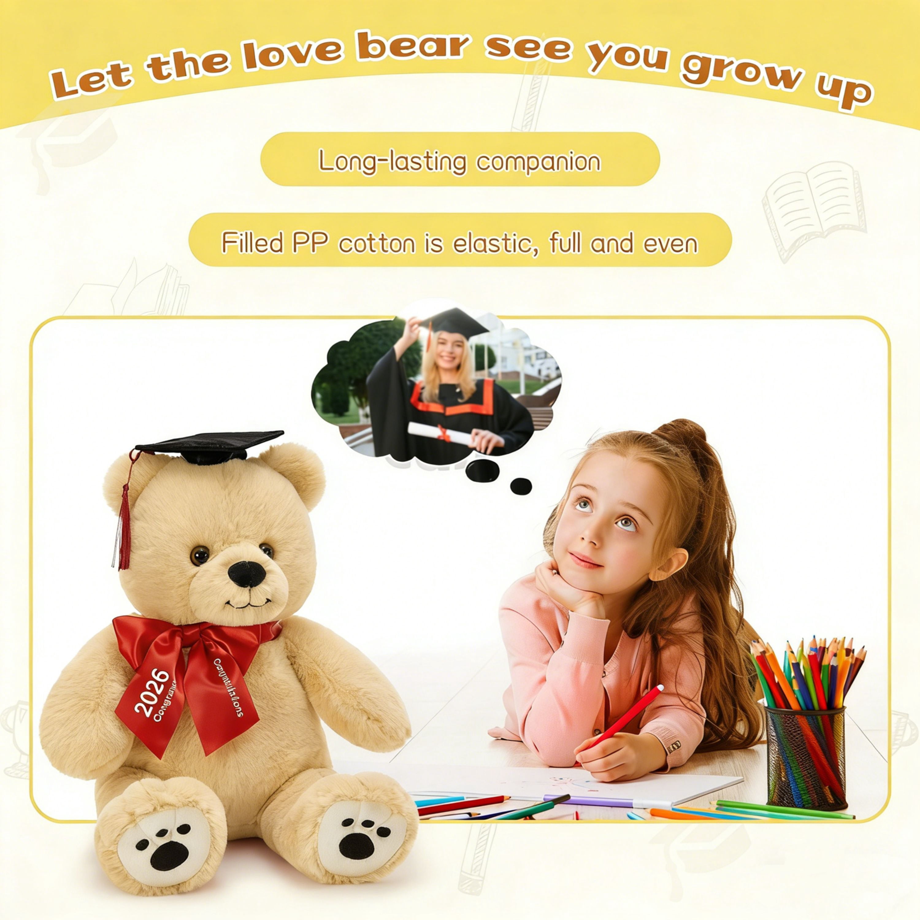 Tezituor 17.7'' Graduation Teddy Bear 2026 Stuffed Animal with Doctoral Cap and Sash Graduation Stuffed Bear Plush Toy