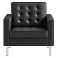 thumbnail image 4 of Contemporary Modern Urban Designer Living Room Lounge Club Lobby Accent Side Chair Armchair, Faux Vinyl Leather, Black Silver, 4 of 9