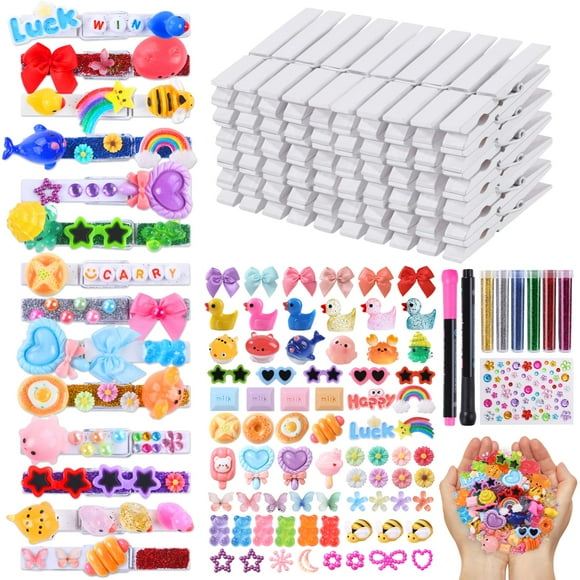 Juego de 80 alfileres de madera para animadores de JOICEE con minianimales de resina y pegatinas