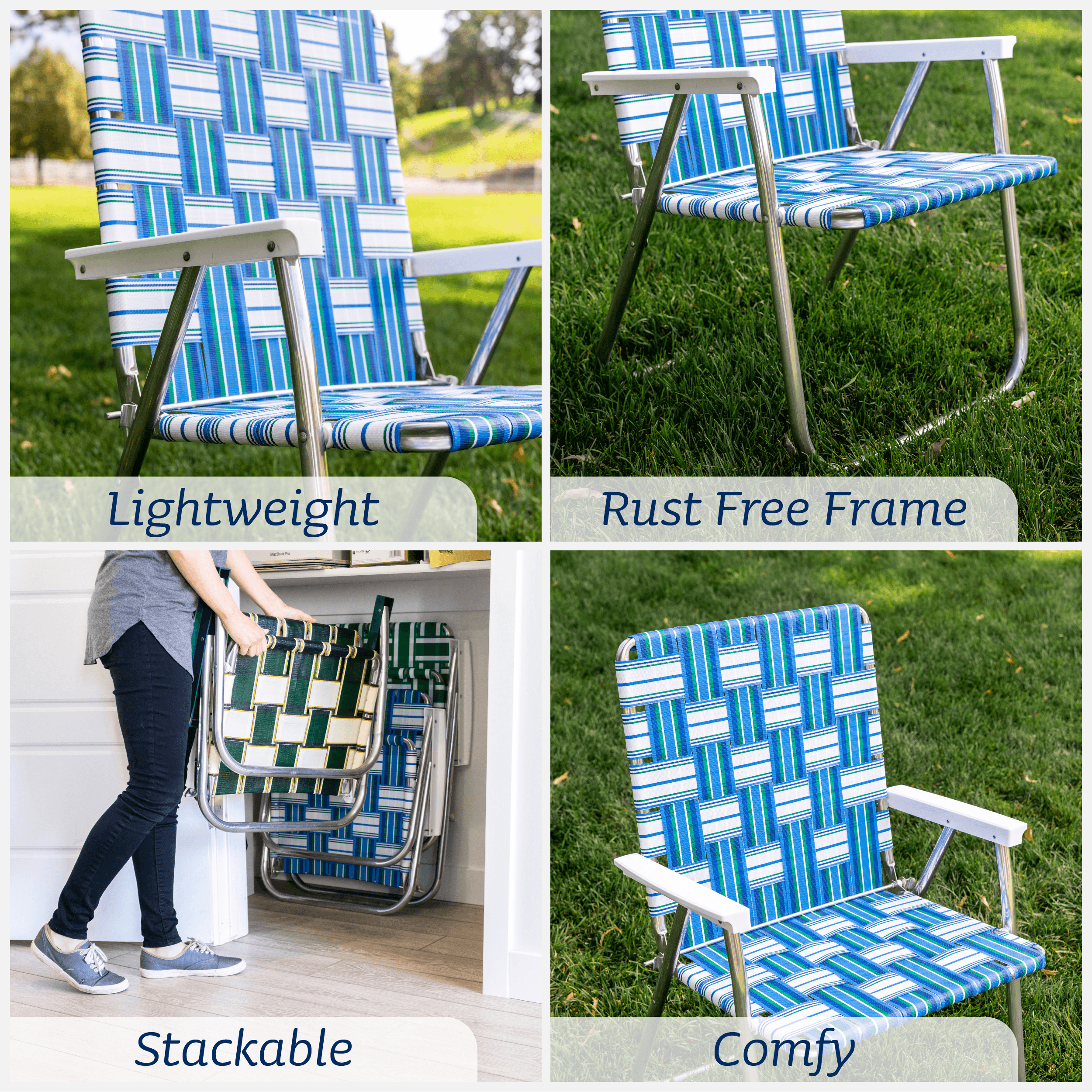 Lawn Chair USA Webbing Chair Magnum | Folding Aluminum Lawn Chair with UV-Resistant Webbing | For Camping | Sports and Beach | Old Glory with White Arms - image 5 of 7