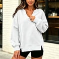 thumbnail image 4 of thefmos Women's Deep V Neck Long Sleeve Sweatshirt Side Slit Plus Size Solid Color Casual Fashion Pullover Fall Winter Clothes, White M, 4 of 6