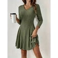 thumbnail image 5 of Women Long Sleeve Ribbed Knit Short Dresses Fall Winter V Neck Casual Swing A Line Sweater Dress, 5 of 8