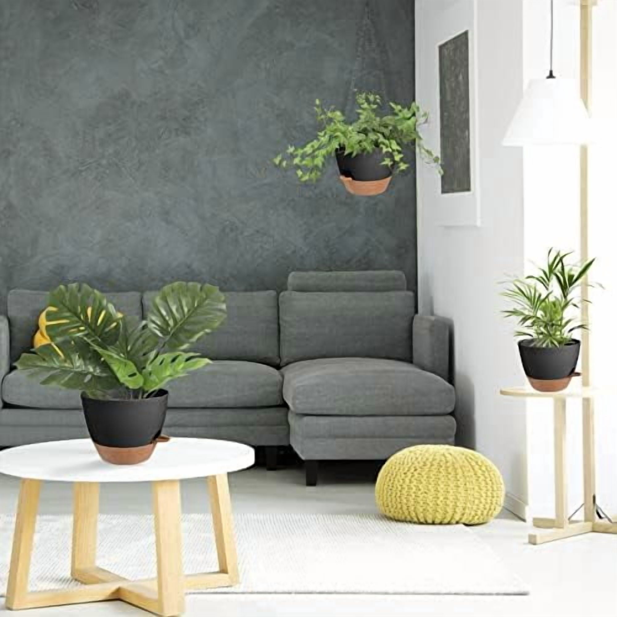 Hanging Planters for Indoor Outdoor Plants, 2 Pack Self Watering Hanging Pot with Drainage Holes & Removable Tray (Black, 8'')