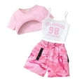 thumbnail image 3 of CAIVO Kids Girls Summer Outfit Sets Fashion Letter Print O-Neck Sleeveless Tops With Shorts Two Piece Cute Casual Playwear Leisure Clothing Sets, 3 of 9