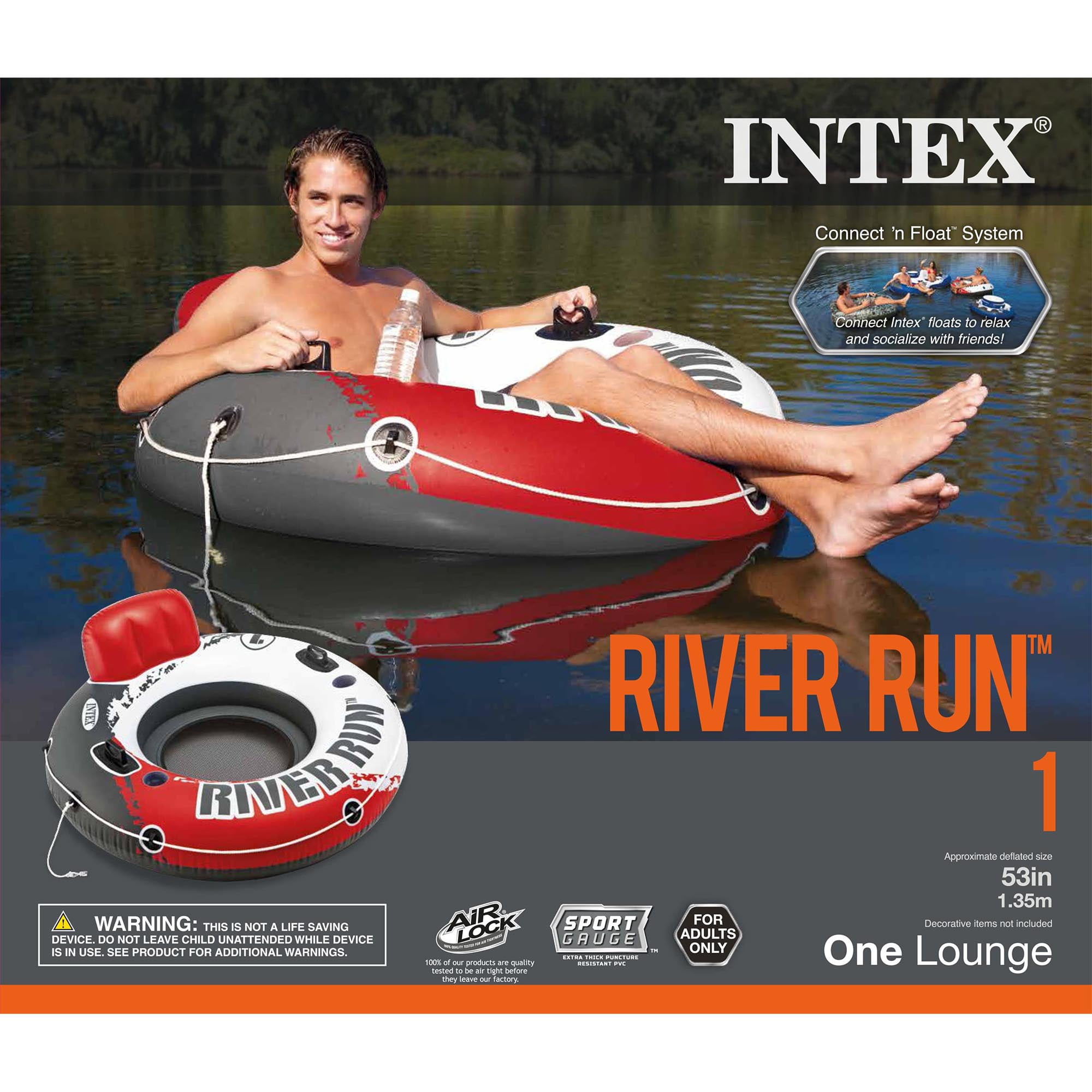 Red Intex River Run 1 53" Inflatable Floating Water Tube Lake Pool Ocean Raft 