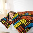 thumbnail image 4 of Feelyou Spooky Bat Web Twin Comforter Sets, Cartoon Halloween City Bedding Set, Orange Blue, Black Reversible, 2-Piece, 1 Comforter and 2 Pillowcases, 4 of 7