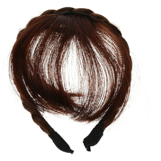 GOOHOCHY Flequillo postizo natural, banda de pelo sintético, diadema con flequillo postizo, banda trenzada de aspecto natural para mujeres y niñas - Marrón claro