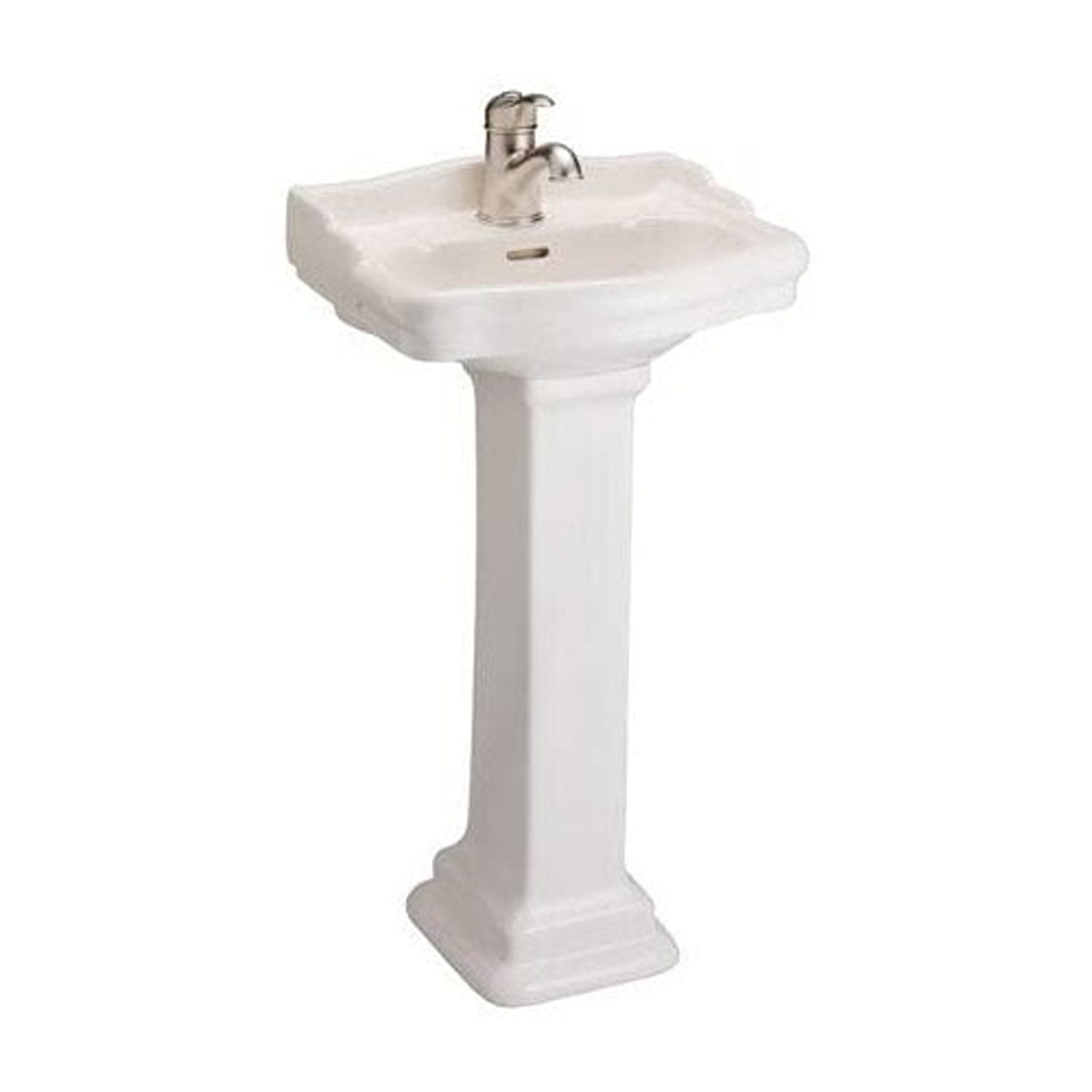Art Deco Pedestal Sink - 19 Inch Vitreous China Lavatory - Elegant Bathroom Sink with Hardware