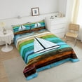 thumbnail image 4 of Erosebridal Sailboat Comforter Set Toddler Ocean Nautical Themed Bedding Set Log Cabin Style Wooden Board Comforter Coastal Sea Adventure Quilt Set, 4 of 7