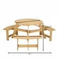 thumbnail image 2 of DEALTOPS 6 Person Wood Picnic Table with 3 Built-in Benches, Outdoor Round Table and Bench Set with Umbrella Hole for Park, Natural, 2 of 8