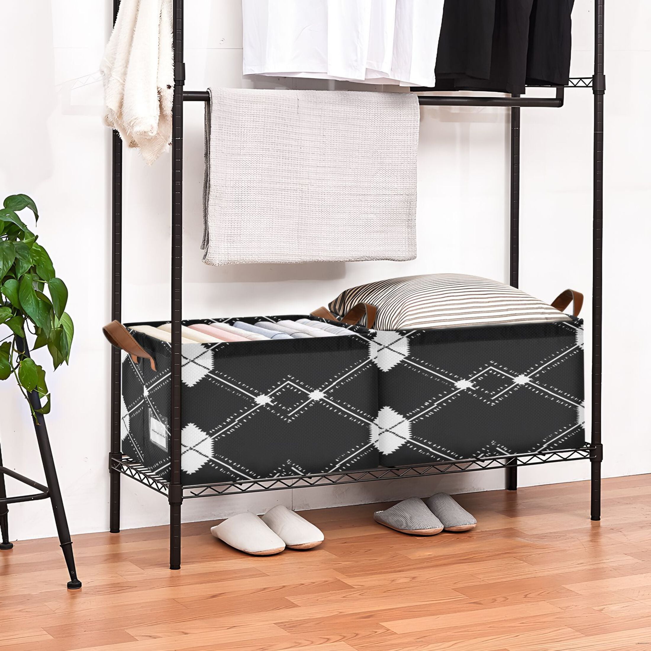 Ryvnso Black White Plaid Checkered Storage Bins Large Basket Foldable Cube Toys Organizer with Handles 2 PCs