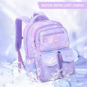 Ficcug School Backpack Girls School Bag,25L Wear-Resistant Lightweight Kids Backpacks Fashion Waterproof Bookbag,Purple