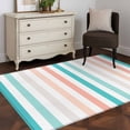 thumbnail image 4 of Coral Red Aqua Stripes Washable Area Rugs 4'x6', Minimalist Abstract Vertical Striped Low Pile Throw Living Room Rug Non-Slip Sturdy Edge Binding Carpet for Indoor Entryway Bedside Kitchen, 4 of 9
