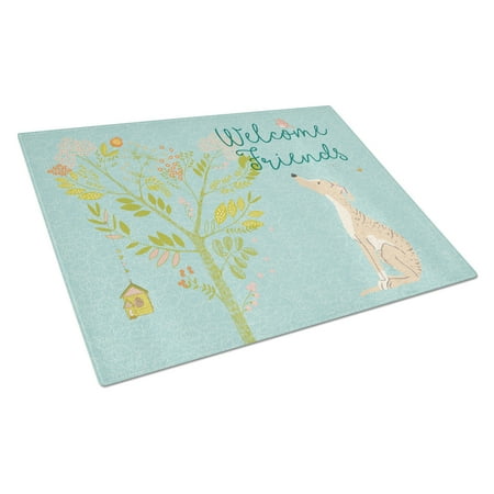 

Caroline s Treasures Welcome Friends Brindle Greyhound Glass Cutting Board Large