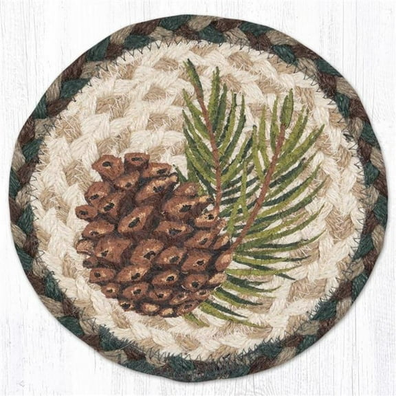 Earth Rug 79-577GP 7 x 7 in. Graphic Pinecone Braided Round Large Coaster, Multi Color