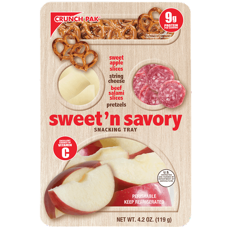 Crunch Pak Sweet & Savory Snacker with Fresh Sweet Sliced Apples, Salami, Pretzels, & Cheese 4.2oz