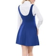 thumbnail image 3 of INSPIRE CHIC Women's Overall Dress Solid U Neck Button Decor Flared Hem 2XL Indigo Blue, 3 of 8