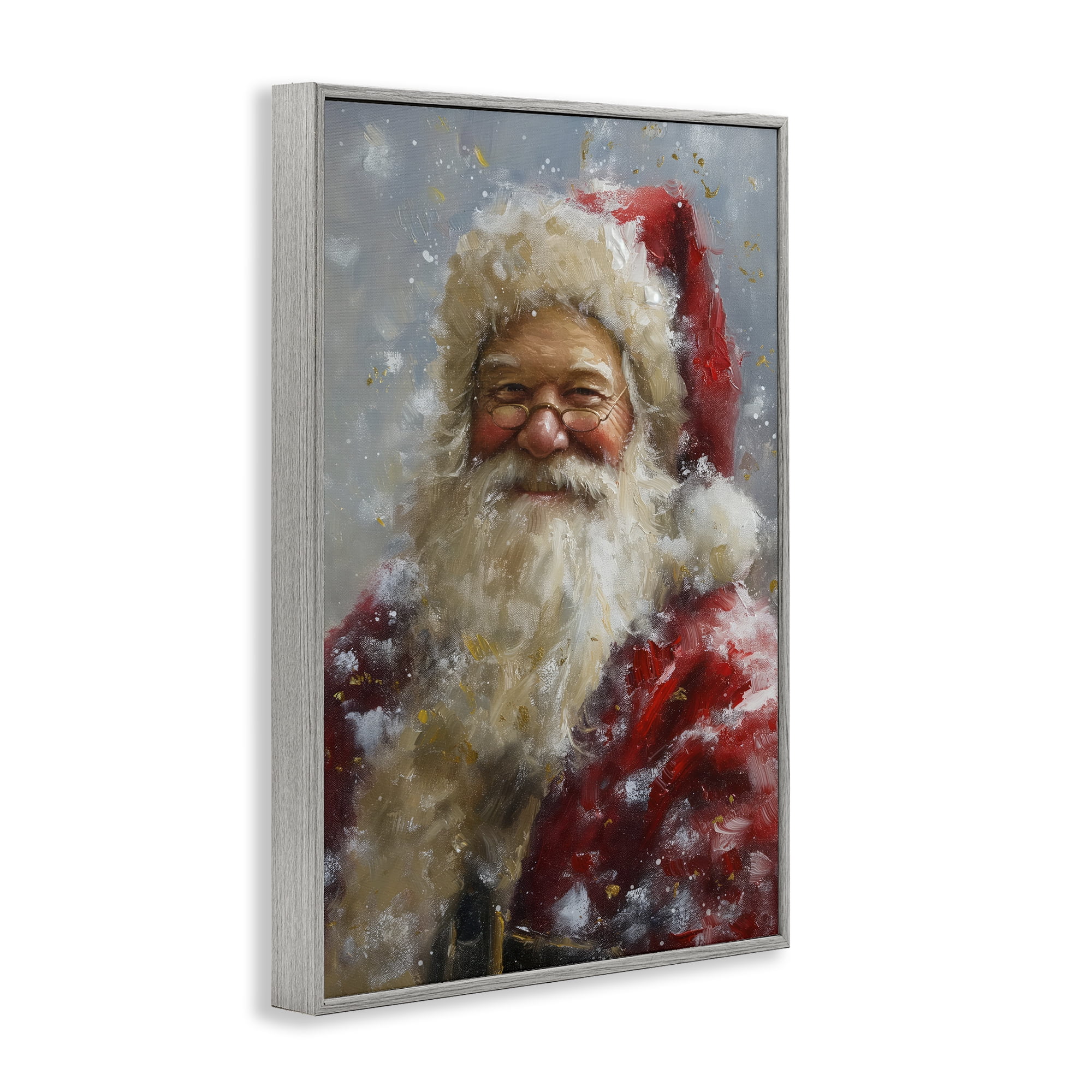 Stupell Industries Smiling Santa Portrait Holiday Painting Gray Framed Art Print Wall Art, 20 x 30