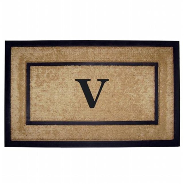 Nedia Home 18099V 22 x 36 in. Coir & Rubber Frame Mat Monogrammed V