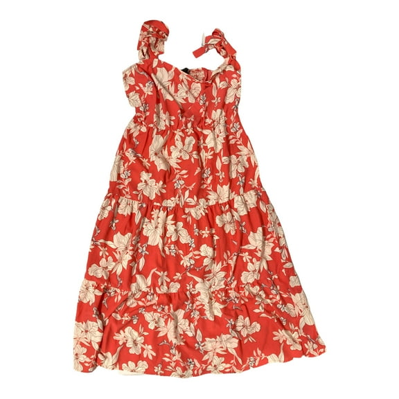 Social Standard Women's 3 Tier Smocked Back Tied Maxi Sundress (Coral, L)