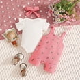 thumbnail image 5 of Infant Kids Summer Two-Piece Outfit Short Sleeve Ribbed Romper Bodysuit Cartoon CatBowknot Suspender Shorts Headband Girl Outfits Kids Clothes Size 6-12 Months, 5 of 5