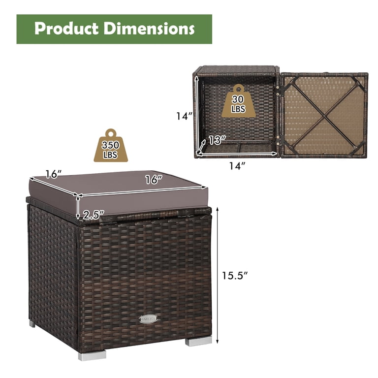 Gymax 2-Piece Outdoor Wicker Ottomans with Storage photo 2