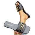 thumbnail image 4 of Ytobaz Slide Sandals for women Chain Accent Leather Slides Square Toe Flat Sandals Office Vacation Travel Walking Daily Casual Summer Footwear, 4 of 9