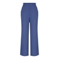 thumbnail image 3 of Fmbrln Womens Straight Leg Pants Casual Button Stretchy Waist Office Business Work Pants Dressy Pants Blue XL, 3 of 5
