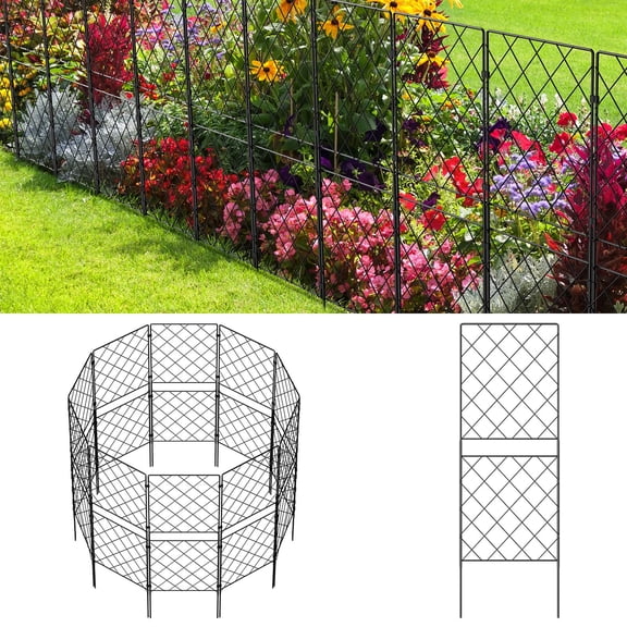 10-Pack Iron Diamond-Patterned Fence Panels - Square Top Garden Border, Pet Barrier & Outdoor Decor