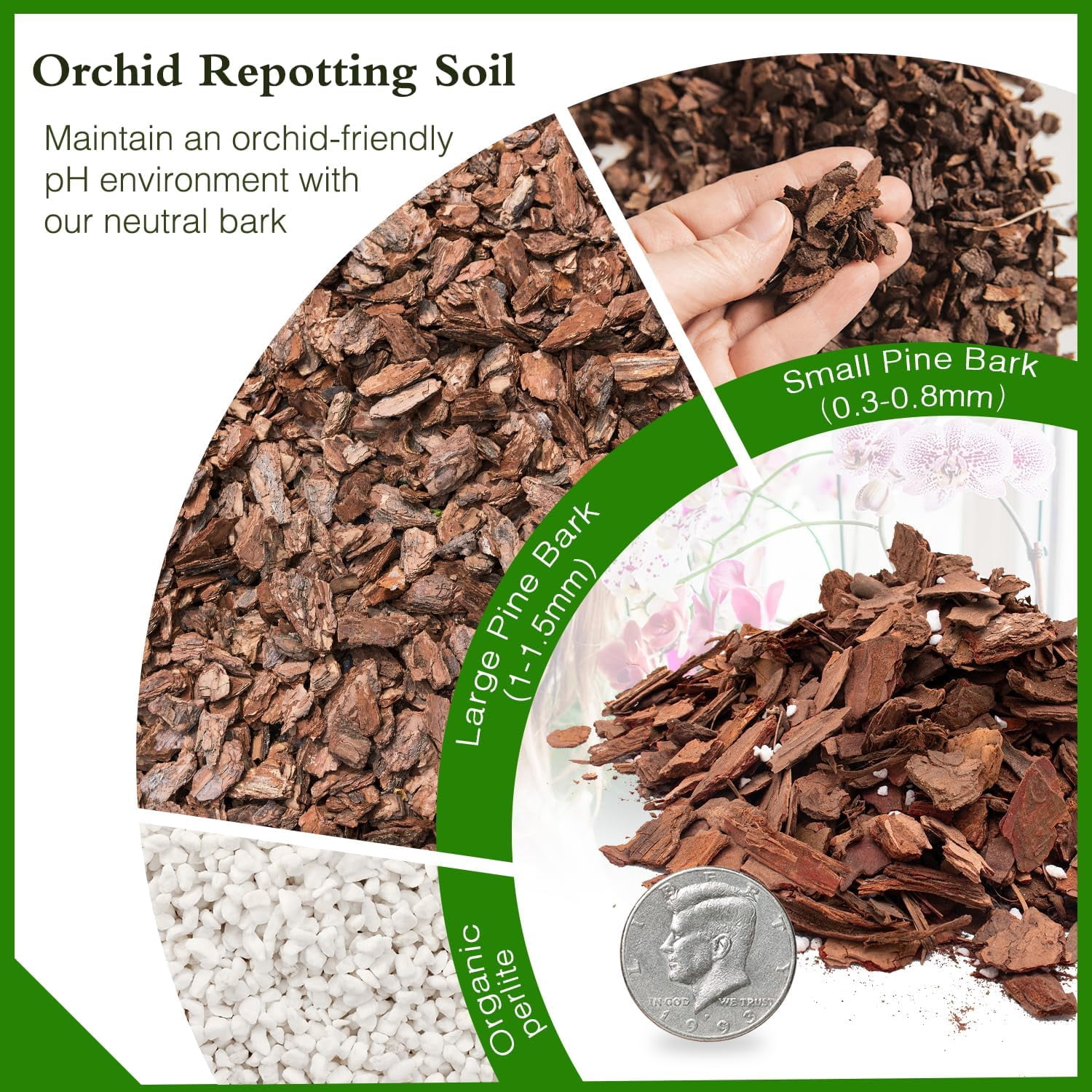 Orchid Bark Potting Mix,Premium Orchid Potting Mixture of Pine Bark and Perlite,Good Ventilation and Water Retention for Repotting Orchids and Growing Indoor Plants,4QT