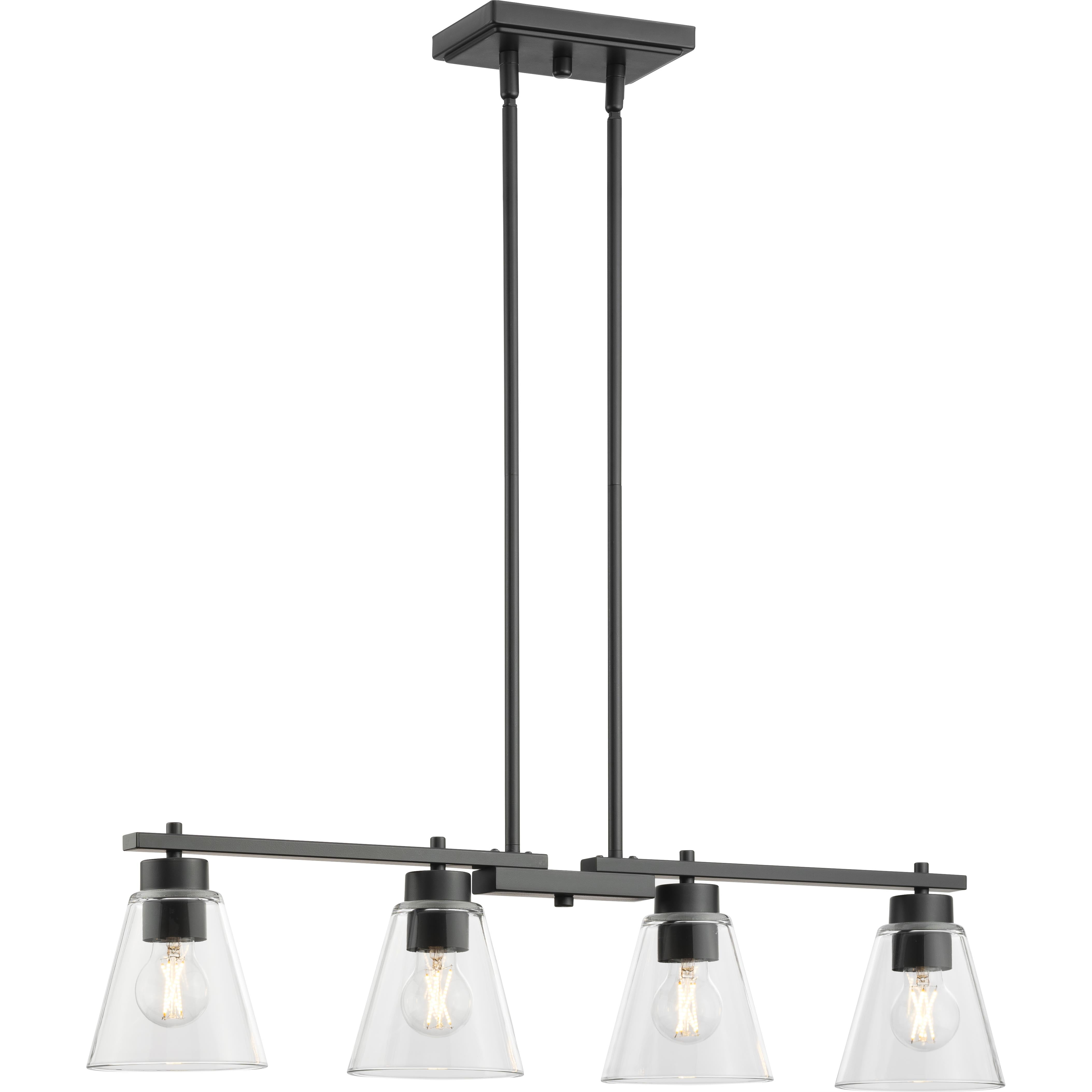 Better Homes & Gardens 34 in 4-Light Linear Chandelier, Matte Black with Clear Glass Shades