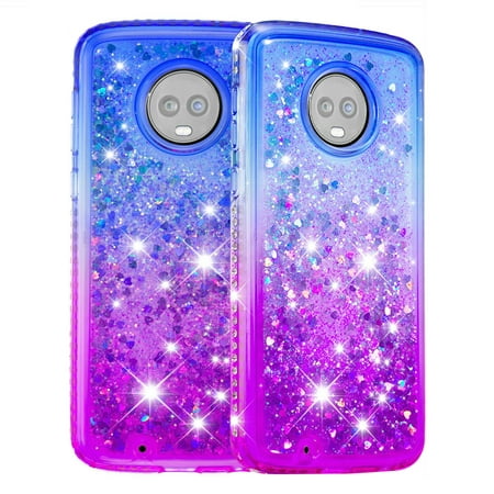 FIEWESEY For Moto G6 Case Phone Case Motorola G6 Glitter Case Sparkle Glitter Flowing Liquid Quicksand with Shiny Bling Diamond Women Girls Cute Phone Case For Motorola G6 2018 - Blue+Purple