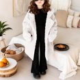 thumbnail image 3 of OGLCCG Girl's Faux Fur Long Jacket Fuzzy Fleece Open Front Long Cardigan Coat with Hood Thickened Warm Winter Fluffy Jacket with Pockets 5-14 Years, 3 of 7