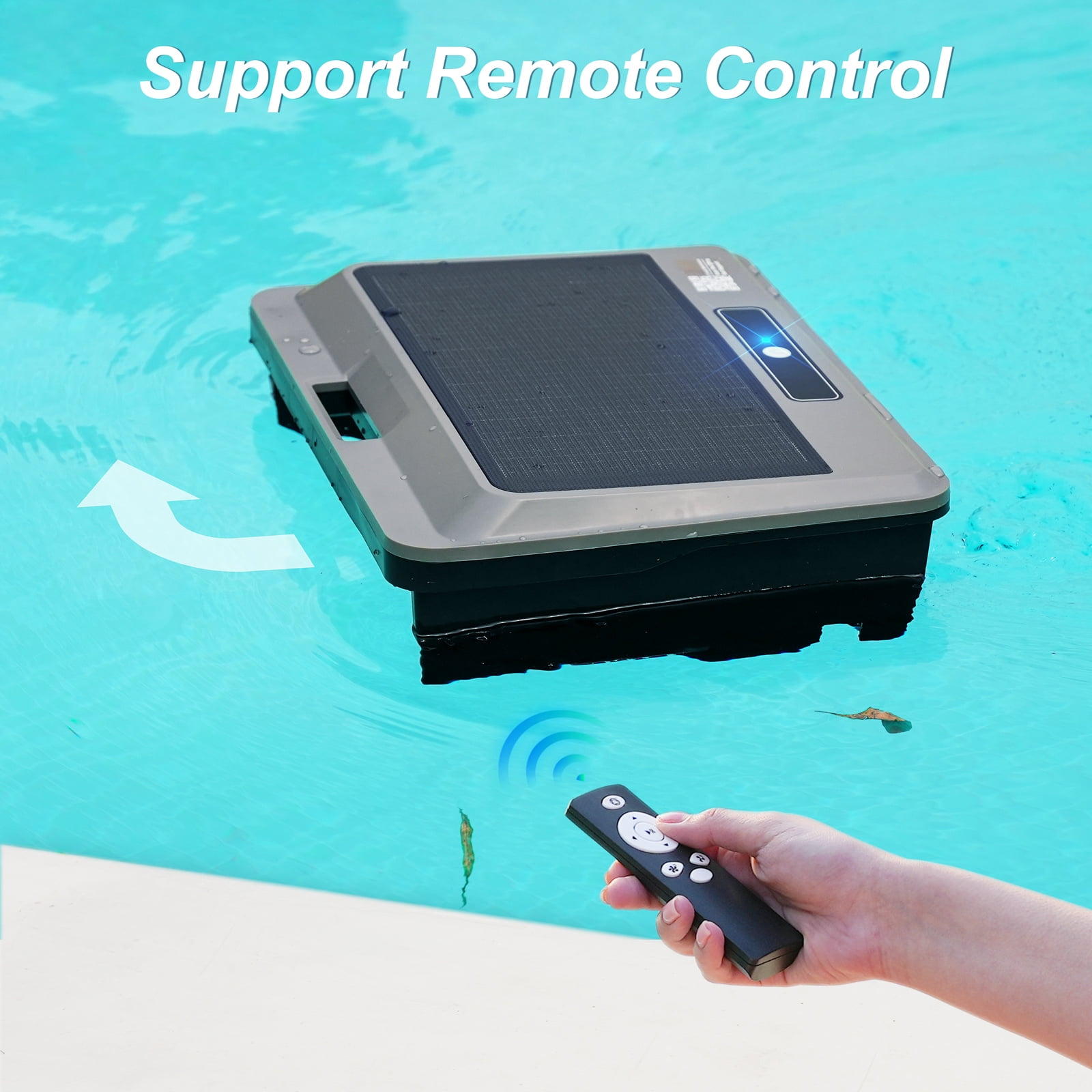 Upgraded Solar Powered Robotic Pool Skimmer Surface Cleaner with Remote Control Dual Charging Options Smart Obstacle Avoidance