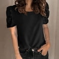 thumbnail image 2 of Moda mujer casual manga corta cuello redondo sólido tops encaje patchwork blusa Pompotops  hkajfhjk465144, 2 of 5