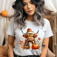 thumbnail image 2 of Highland Cow Tee | Pumpkin Coffee Autumn Shirt | Unisex Casual T-Shirt, Ash, Size M, 2 of 6